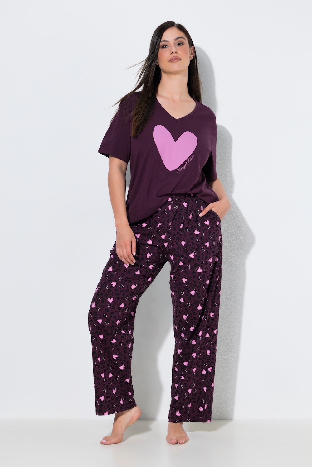 Pyjama, Herzen, V-Ausschnitt, Halbarm