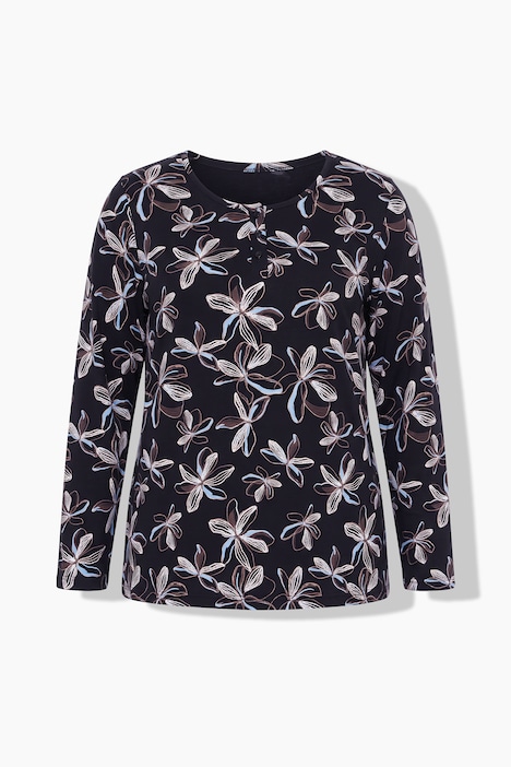 Pyjama, Blüten, Henley-Ausschnitt, Langarm