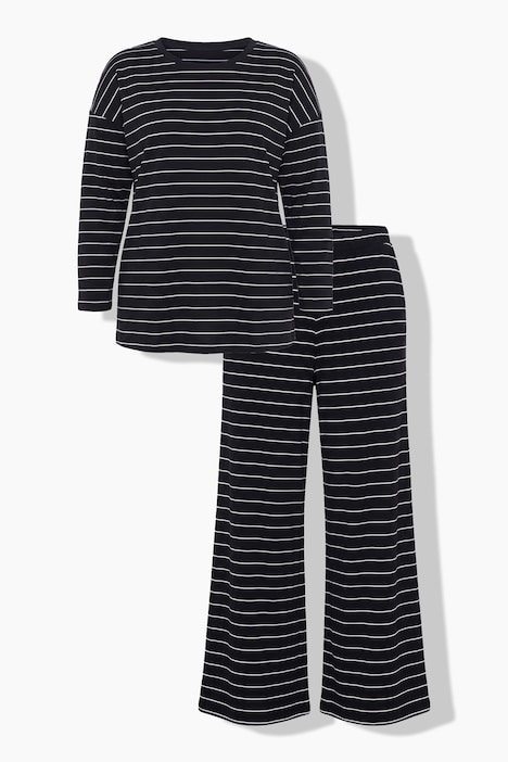 Pyjama, raitoja, pyöreä pääntie, pitkät hihat, luomupuuvillaa