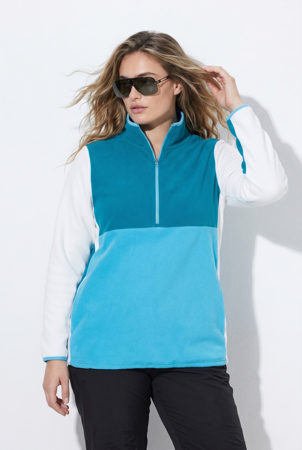 Fleece-Troyer, Colorblocking, Troyerkragen, Langarm
