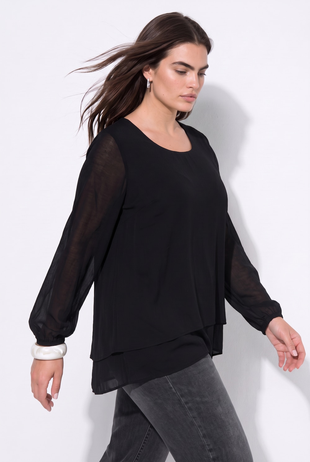 Bluse, A-Linie, Chiffon, gedoppelte Vorderseite