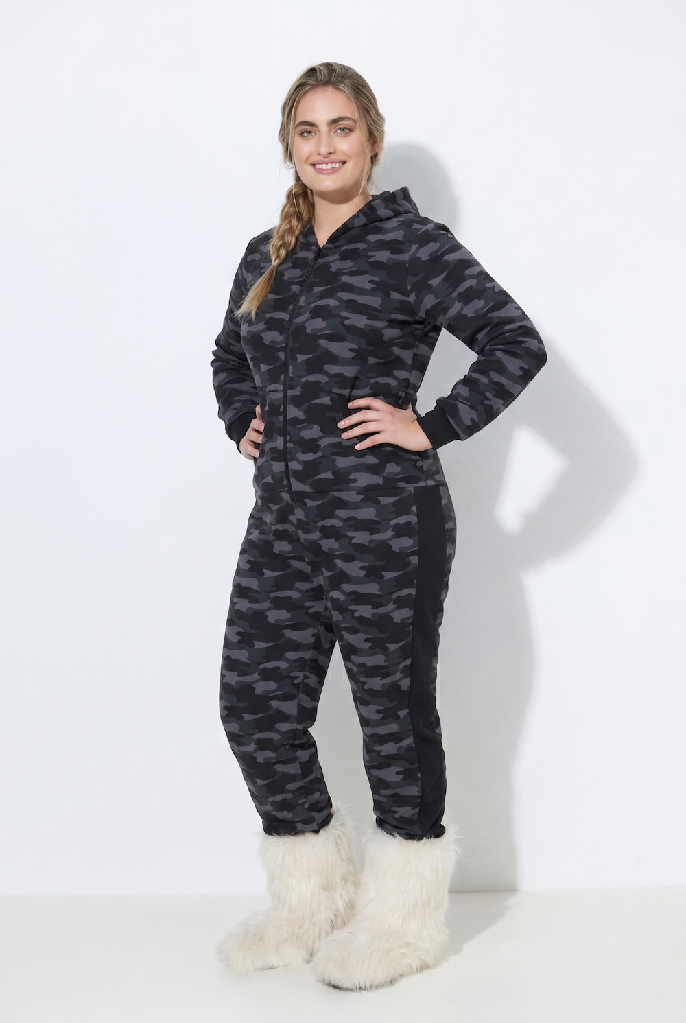 Sweat-Onesie, Webpelzfutter, Kapuze, Langarm