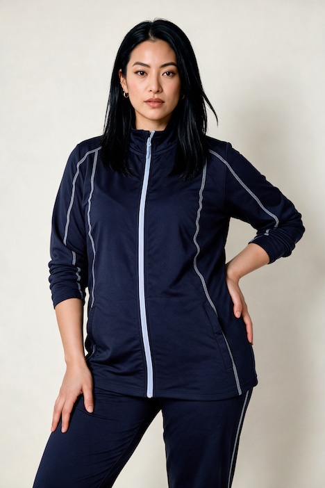 Sweatjacke, Ziernähte, Stehkragen, Langarm, Daumenloch