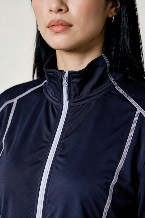 Sweatjacke, Ziernähte, Stehkragen, Langarm, Daumenloch