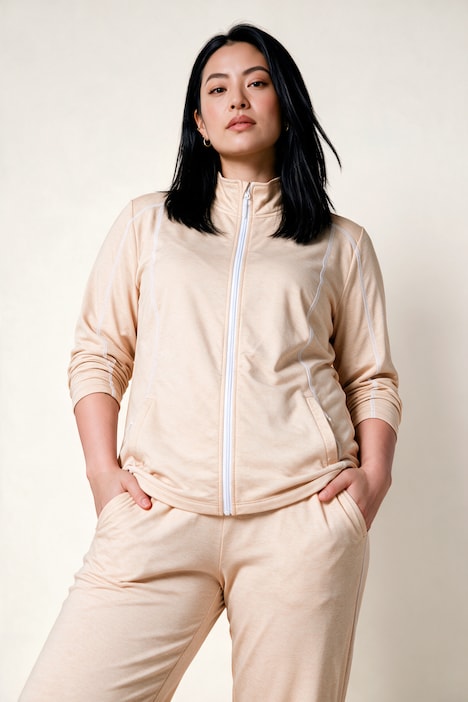 Sweatjacke, Ziernähte, Stehkragen, Langarm, Daumenloch