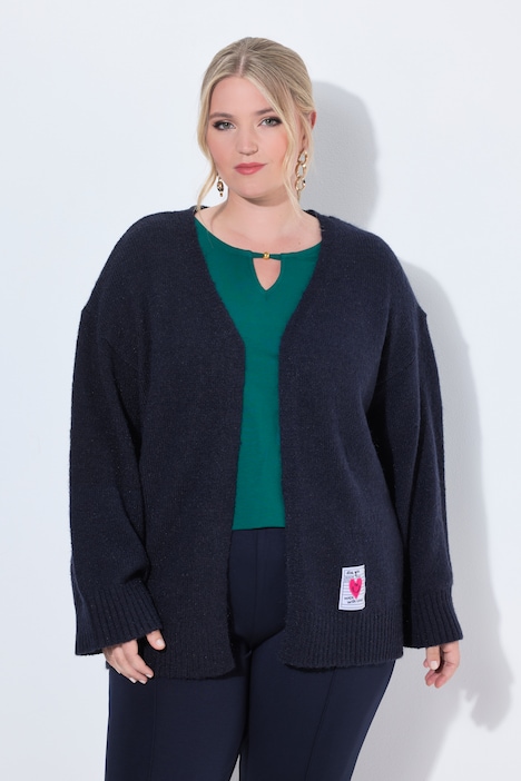 Strickjacke, Loose Fit, offene Form, Herz-Patch