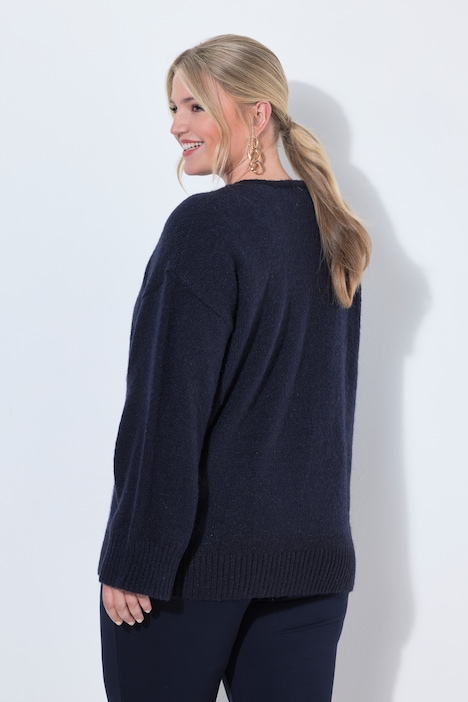 Strickjacke, Loose Fit, offene Form, Herz-Patch