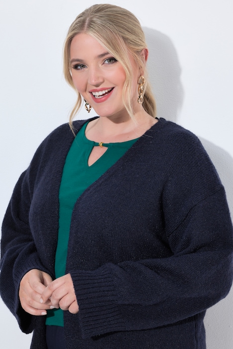 Strickjacke, Loose Fit, offene Form, Herz-Patch