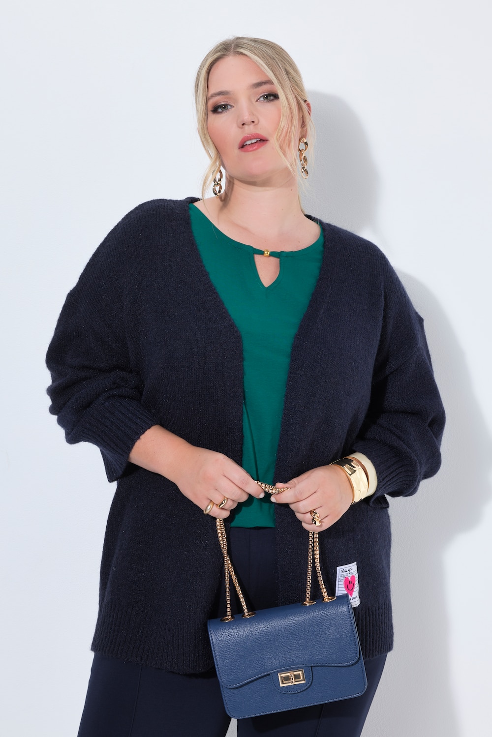 Strickjacke, Loose Fit, offene Form, Herz-Patch