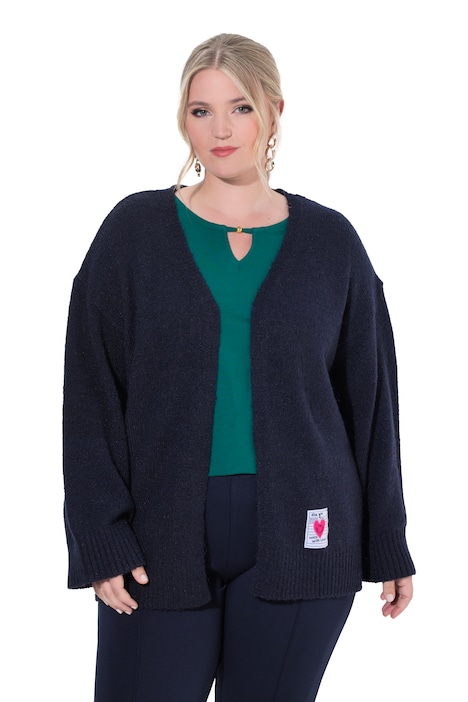 Strickjacke, Loose Fit, offene Form, Herz-Patch