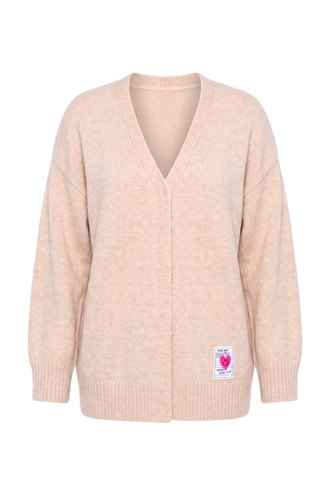Strickjacke, Loose Fit, offene Form, Herz-Patch