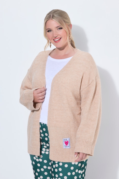 Strickjacke, Loose Fit, offene Form, Herz-Patch
