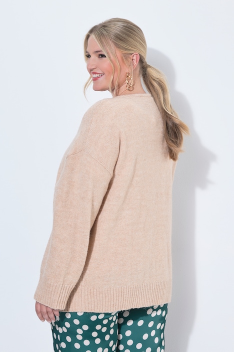 Strickjacke, Loose Fit, offene Form, Herz-Patch