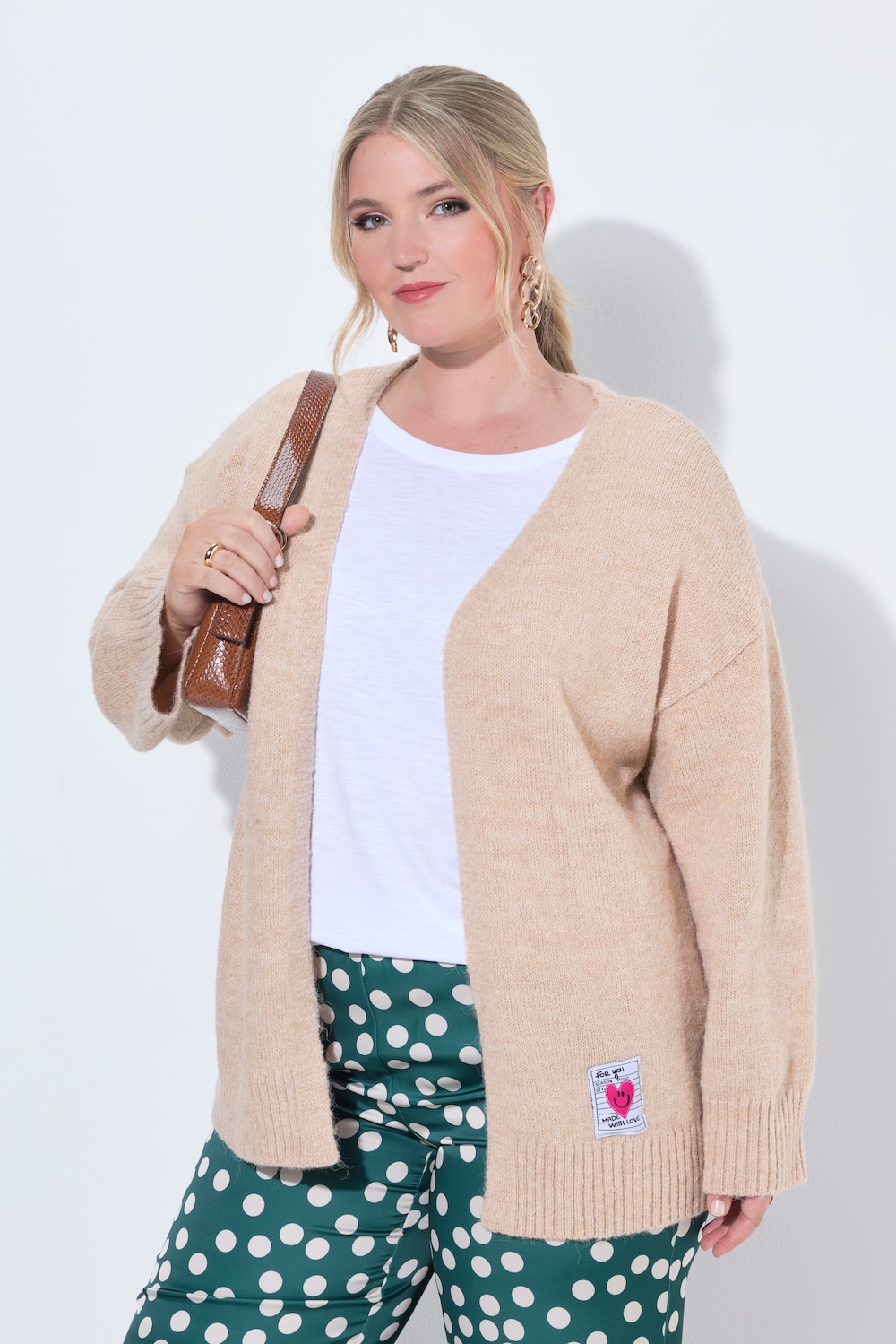 Gebreid vest, losse pasvorm, open model, hartvormige patch