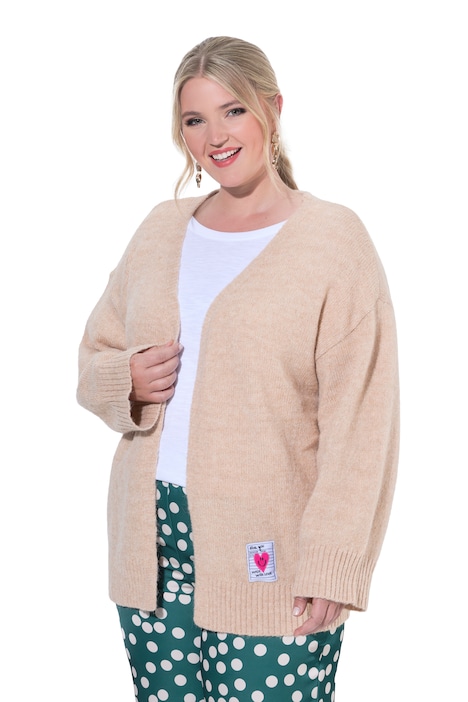 Strickjacke, Loose Fit, offene Form, Herz-Patch