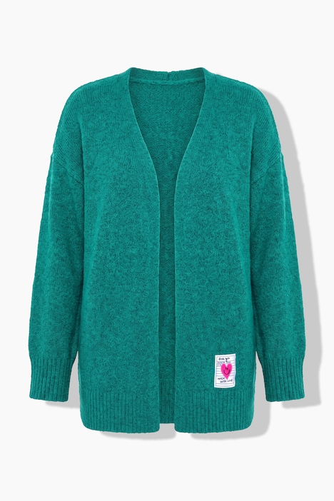 Strickjacke, Loose Fit, offene Form, Herz-Patch