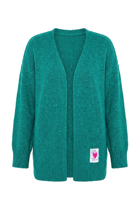 Strickjacke, Loose Fit, offene Form, Herz-Patch