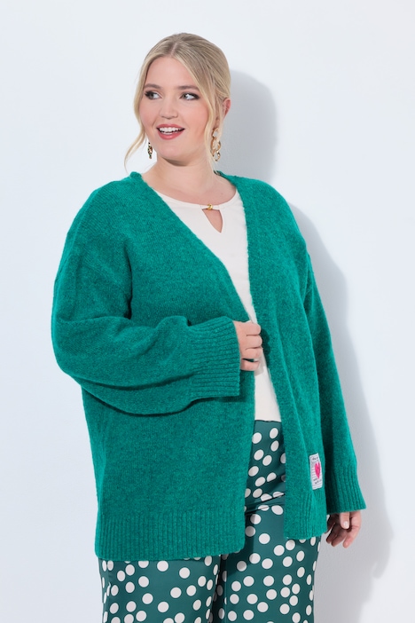 Strickjacke, Loose Fit, offene Form, Herz-Patch