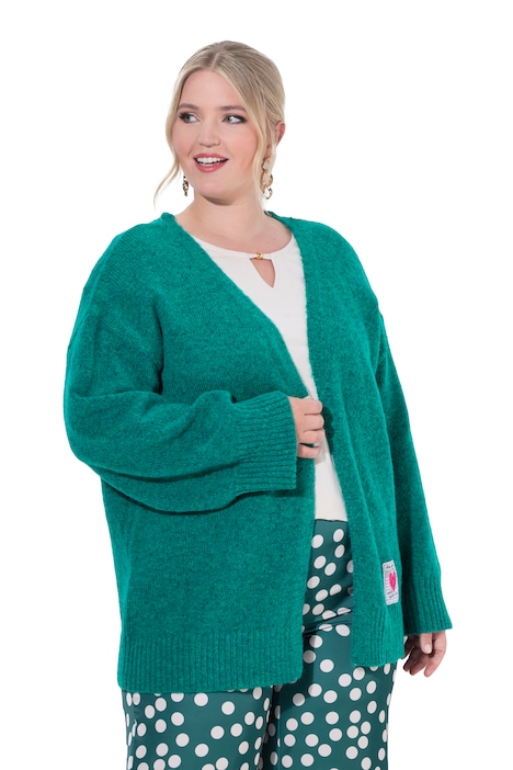 Strickjacke, Loose Fit, offene Form, Herz-Patch