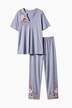 Pyjama, Zweiteiler, Magnolia-Motive, Tunika-Ausschnitt