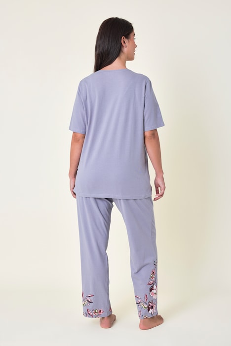 Pyjama, Zweiteiler, Magnolia-Motive, Tunika-Ausschnitt