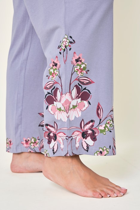 Pyjama, Zweiteiler, Magnolia-Motive, Tunika-Ausschnitt