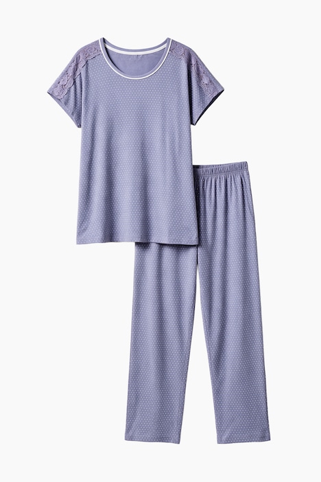 Pyjama, Zweiteiler, Punkte, Schulter-Spitze