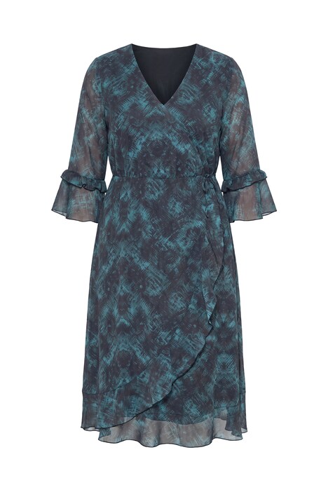 Chiffonkleid, A-Linie, Wickeloptik, Midilänge, Volants