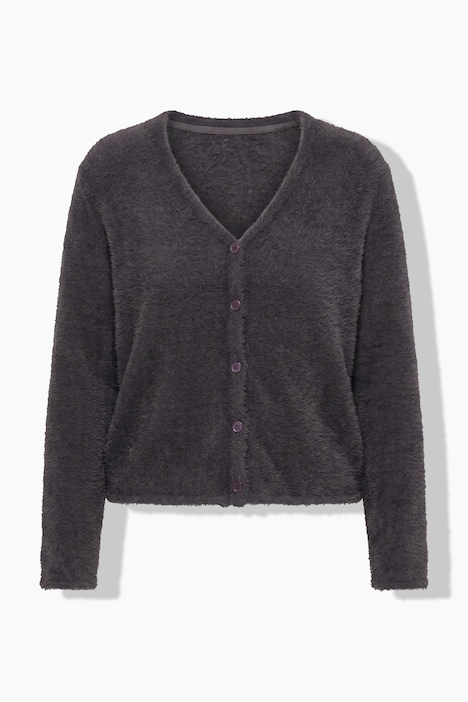 Cardigan, kort komfortpassform, fluffy strikk, lange ermer
