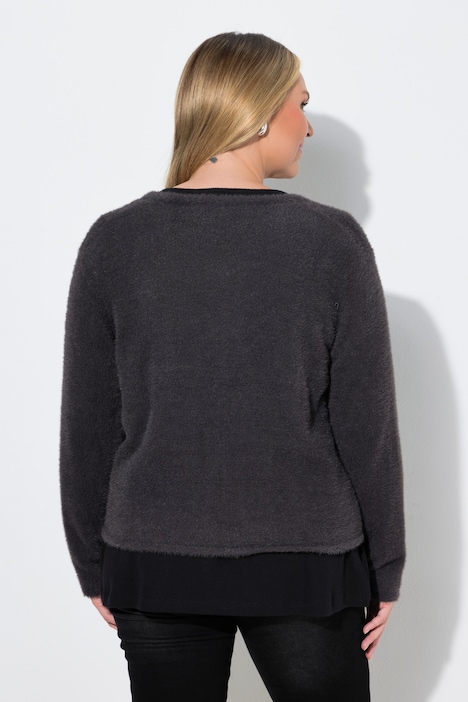 Cardigan, kort komfortpassform, fluffy strikk, lange ermer