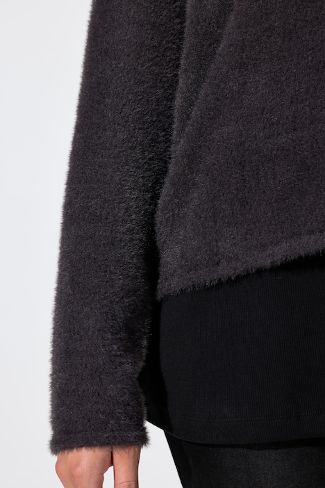 Cardigan, kort komfortpassform, fluffy strikk, lange ermer