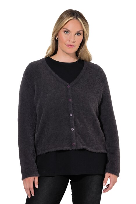 Strickjacke, kurzer Komfort Fit, Flausch-Strick, Langam