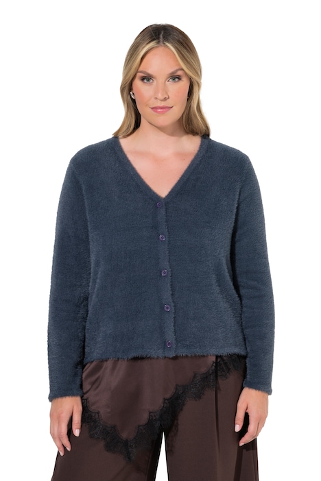 Strickjacke, kurzer Komfort Fit, Flausch-Strick, Langam