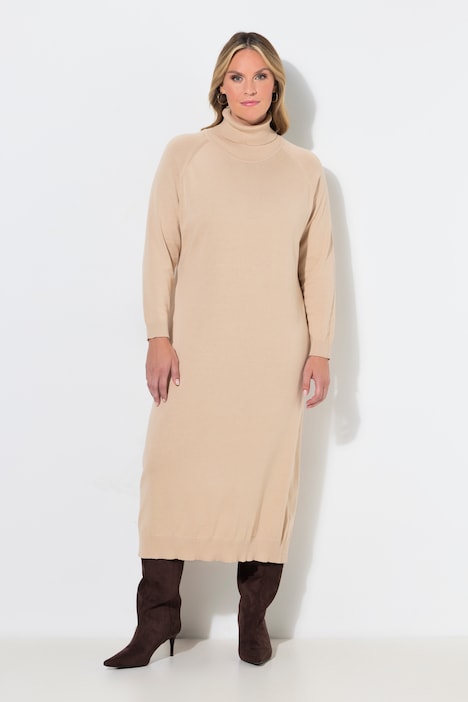Gebreide maxi-jurk, losse pasvorm, col, lange mouwen