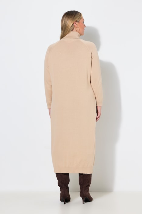 Gebreide maxi-jurk, losse pasvorm, col, lange mouwen