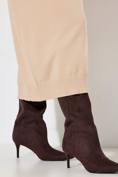 Gebreide maxi-jurk, losse pasvorm, col, lange mouwen