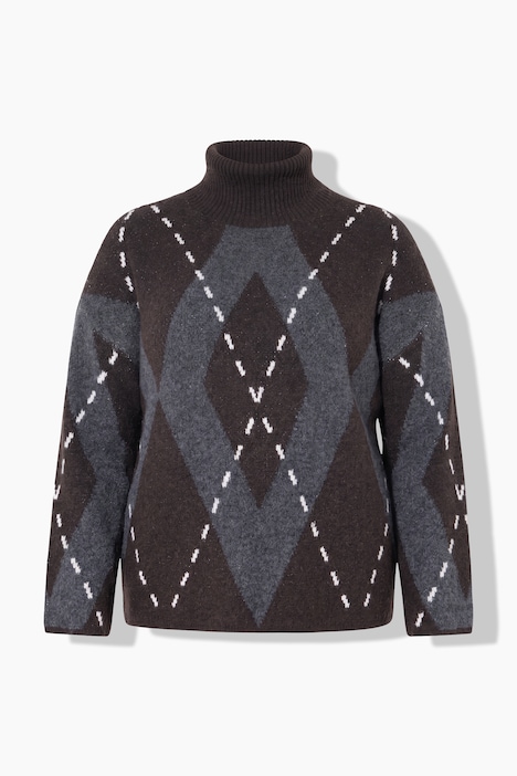 Pull coupe évasé, motif losanges argyle et manches longues