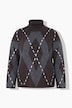 Pull coupe évasé, motif losanges argyle et manches longues