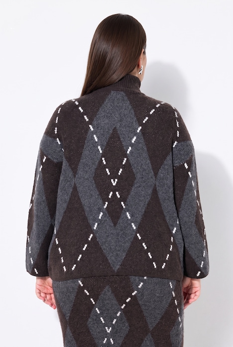 Pull coupe évasé, motif losanges argyle et manches longues