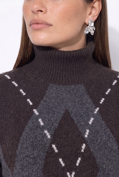 Pull coupe évasé, motif losanges argyle et manches longues