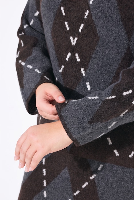 Pull coupe évasé, motif losanges argyle et manches longues