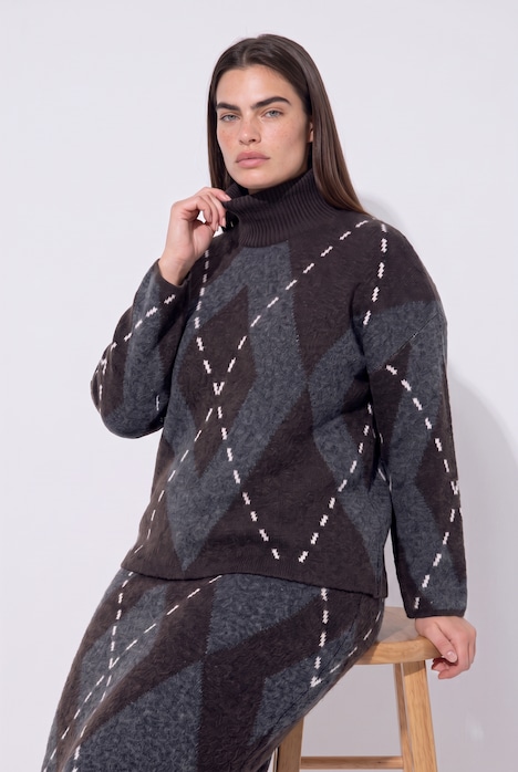 Pull coupe évasé, motif losanges argyle et manches longues