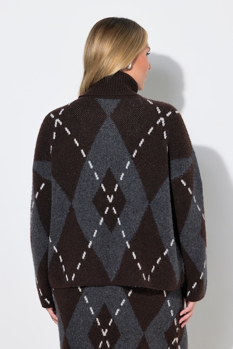 Pull coupe évasé, motif losanges argyle et manches longues