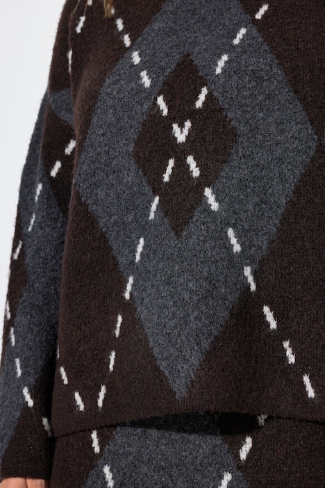 Pull coupe évasé, motif losanges argyle et manches longues