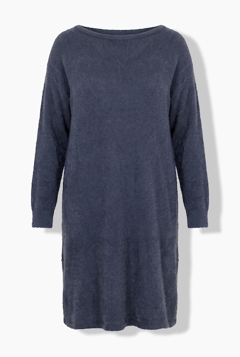 Gebreide midi-jurk, loose fit, wijde U-boothals