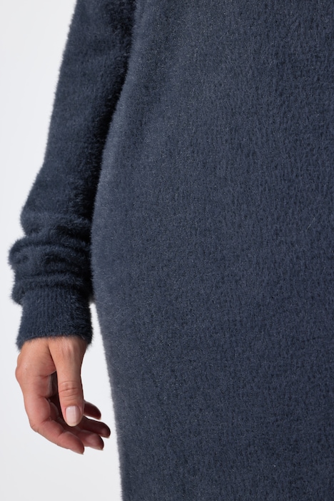 Gebreide midi-jurk, loose fit, wijde U-boothals