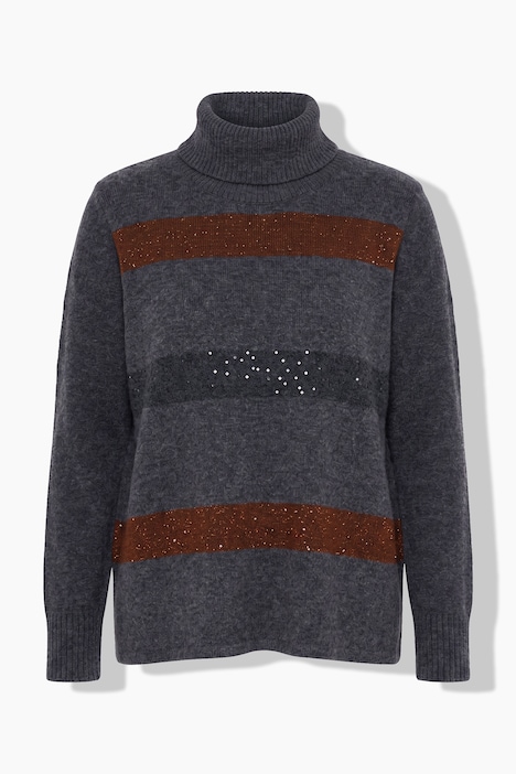 Pull coupe évasée, larges rayures pailletées et col roulé