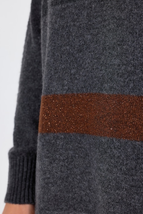 Pull coupe évasée, larges rayures pailletées et col roulé