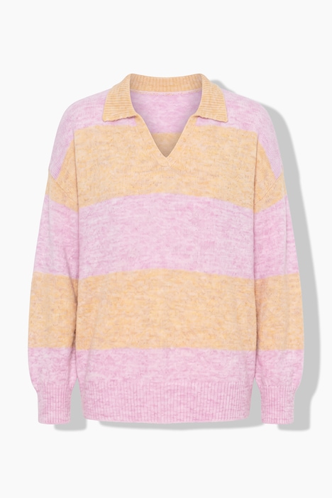 Polo-Pullover, Boxy Fit, Blockstreifen, Ballon-Langarm