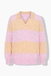 Polo-Pullover, Boxy Fit, Blockstreifen, Ballon-Langarm